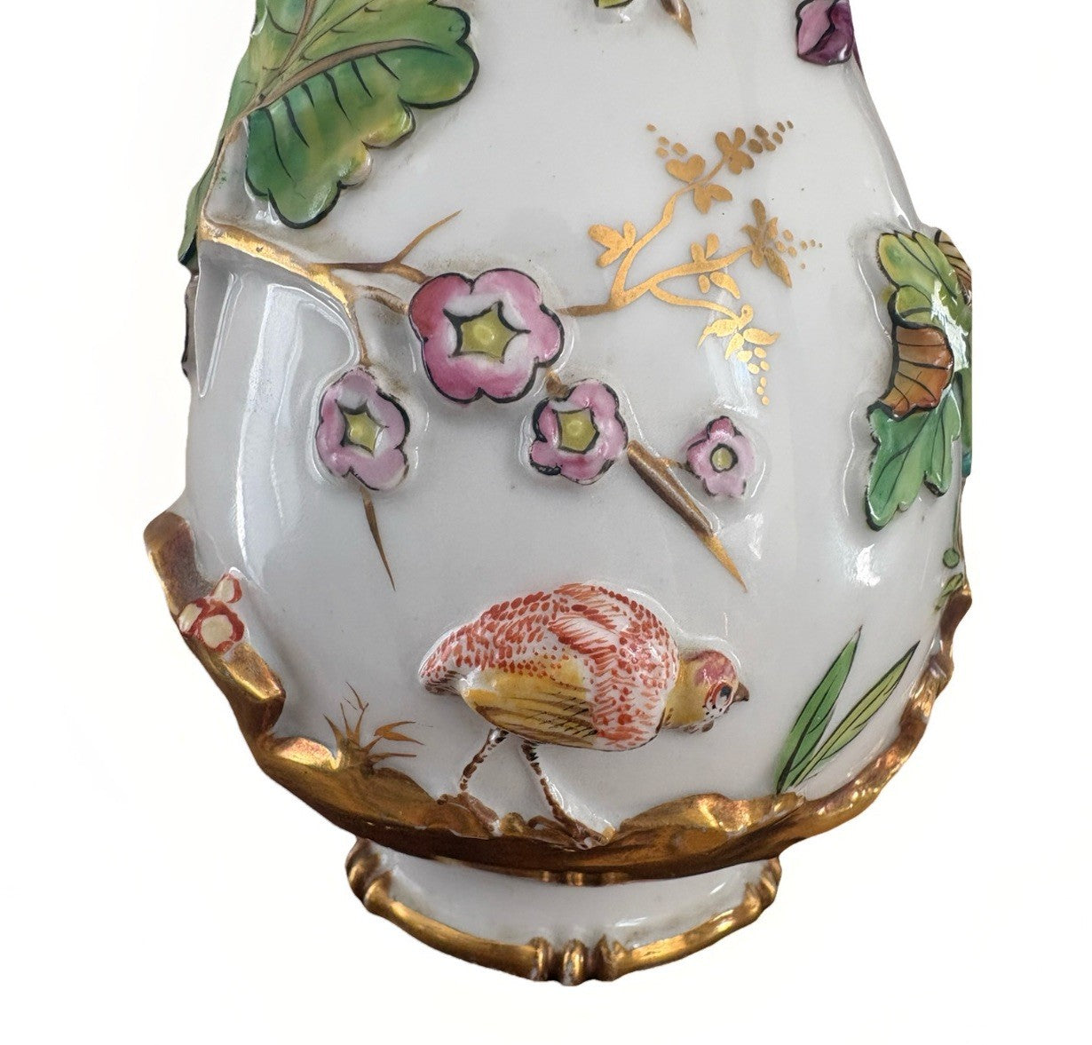 Antique Continental Porcelain Vase Figural Birds Squirrels Gilt