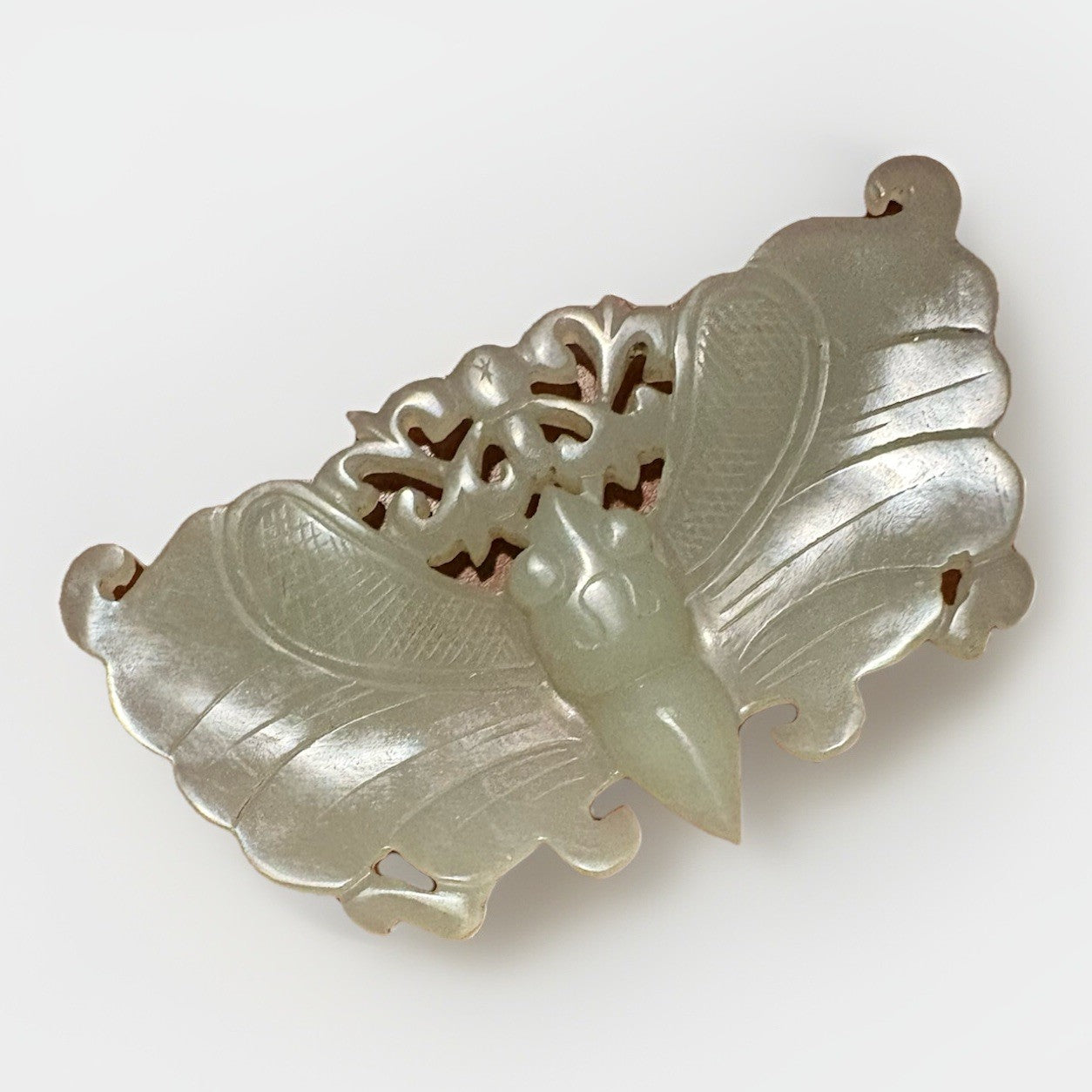 Antique Chinese White Jade Butterfly Pendant – Qing Dynasty Symbol of Love