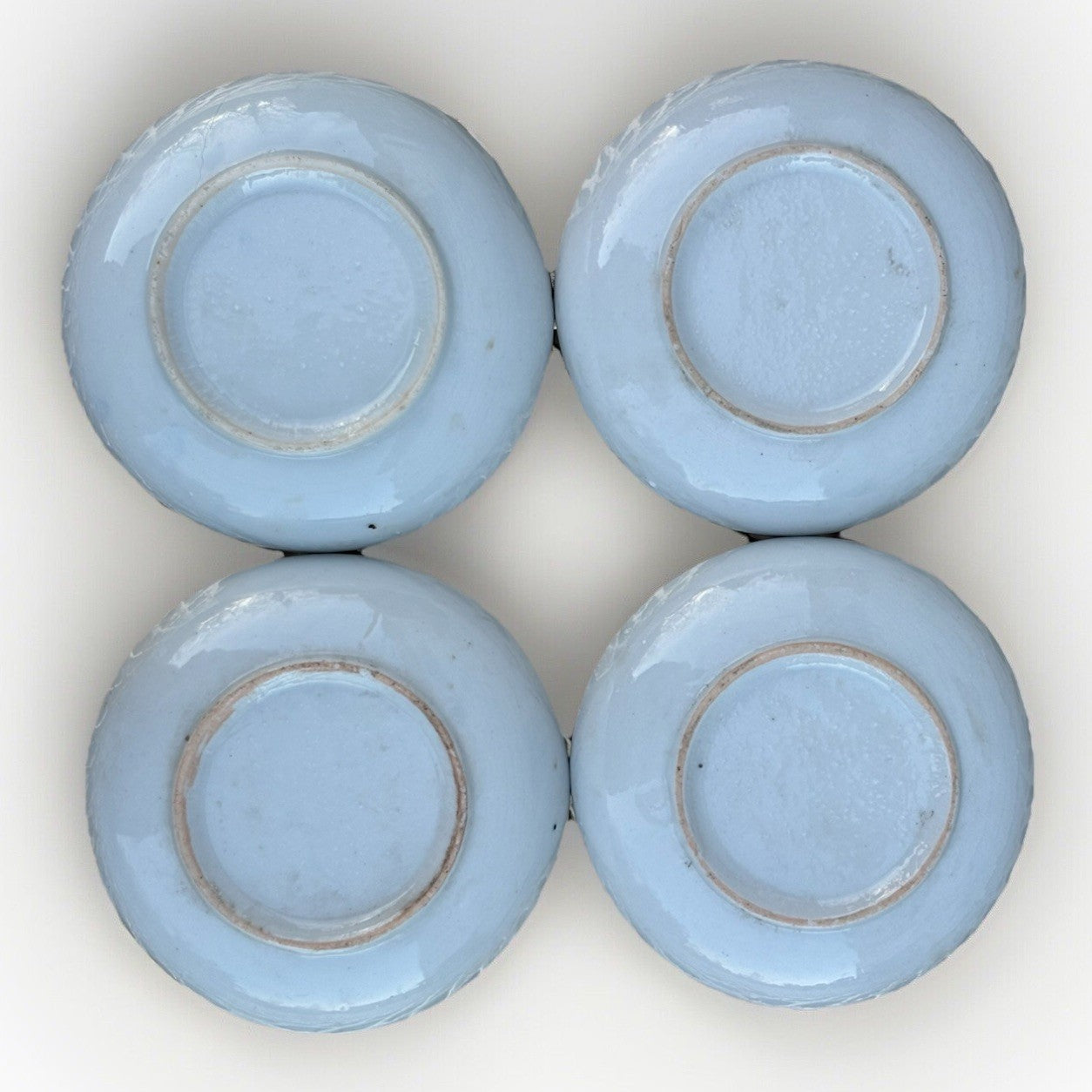 Antique Blue & White Porcelain Chinese 5” D Saucer w/ Gold Rim Set of 4