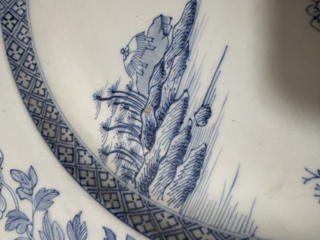 Antique Chinese Blue & White Landscape Charger 19th C. Qing 15” Hand Painted