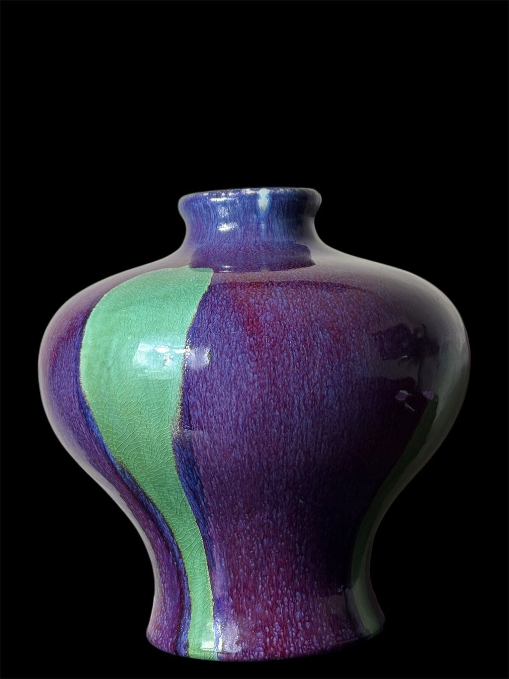 Unique Chinese Flambé Meiping Vase Blue/Purple/green/red 15”tall