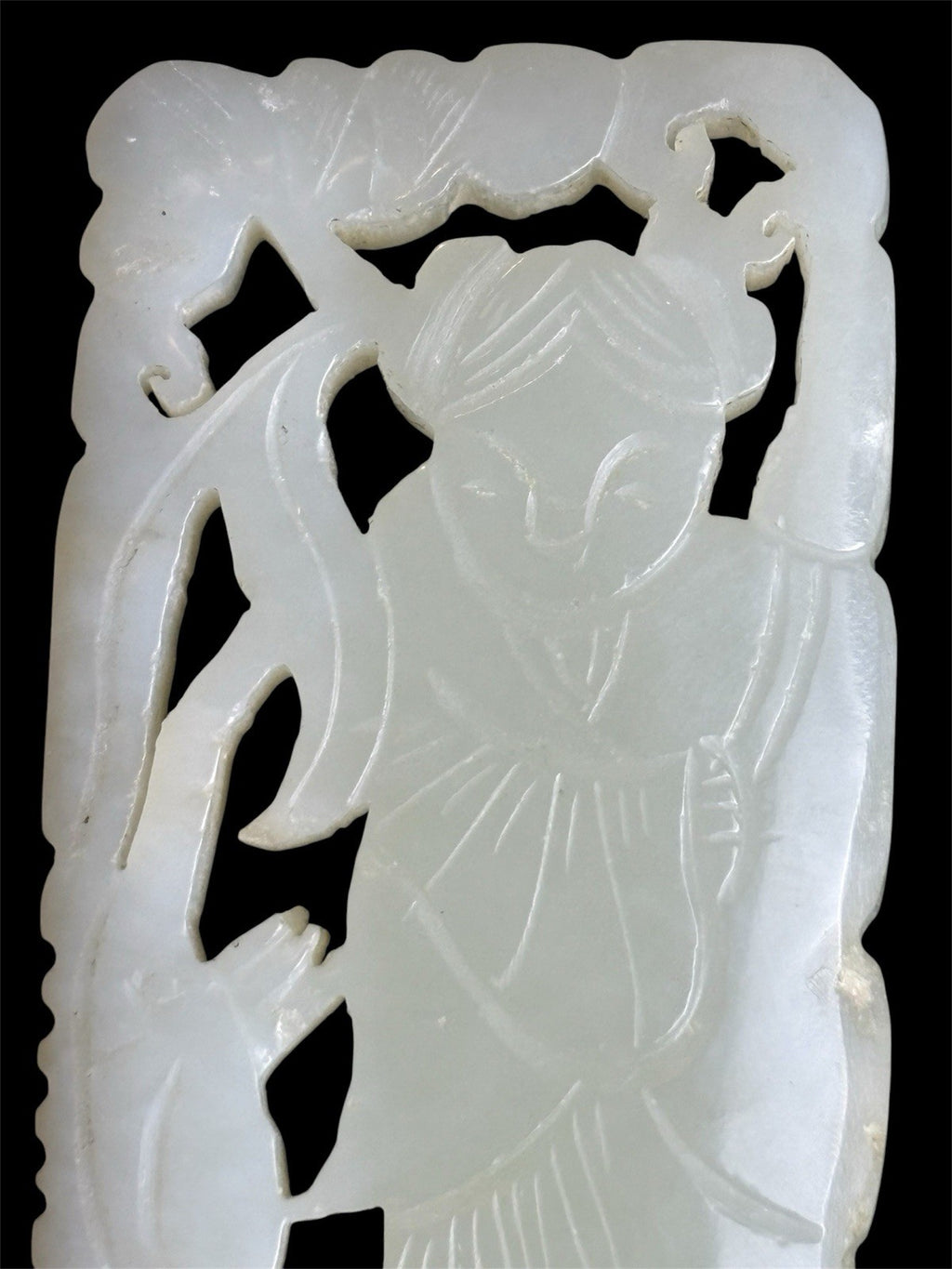 Antique Old Chinese  Natural White Carved Double Sided Plaque