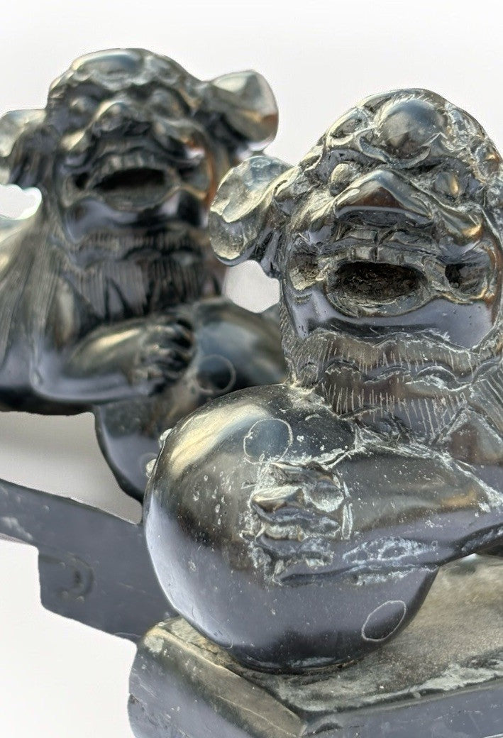 Vintage MCM Hand Carved Stone, Pair of Foo Dogs