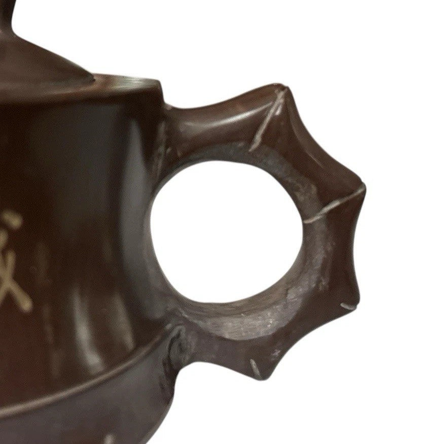 Vintage Chinese Riverstone Bamboo Teapot “天下壶城” Yixing Style w/ Silk Pouch