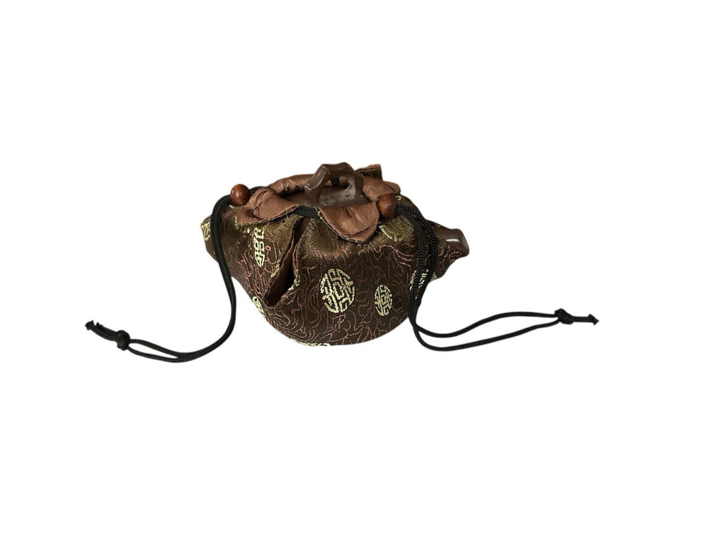 Vintage Chinese Riverstone Bamboo Teapot “天下壶城” Yixing Style w/ Silk Pouch