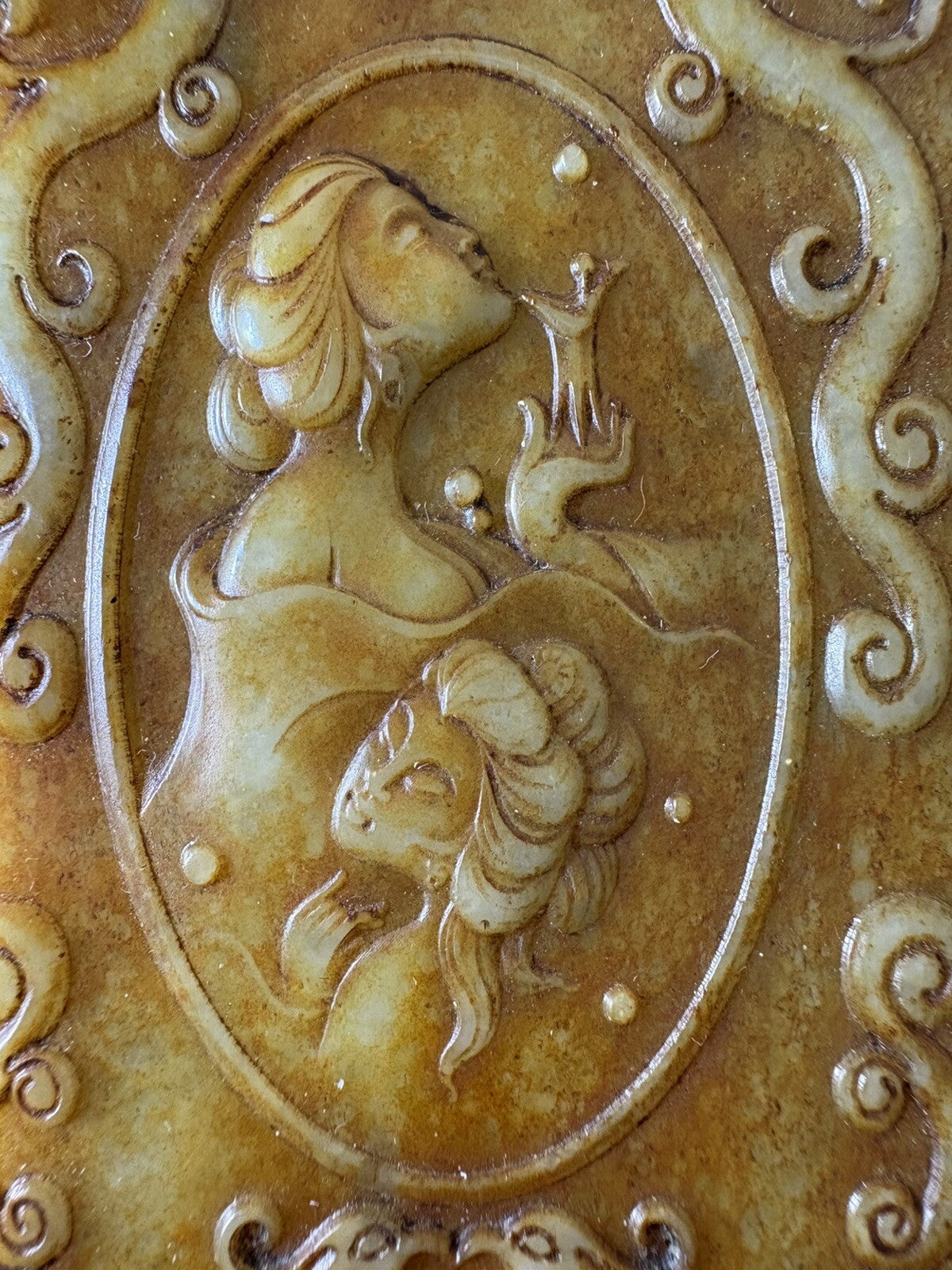 Qing Dynasty Yellow Jade Poetic Plaque – Double-Sided Carving of Beauty & Verse