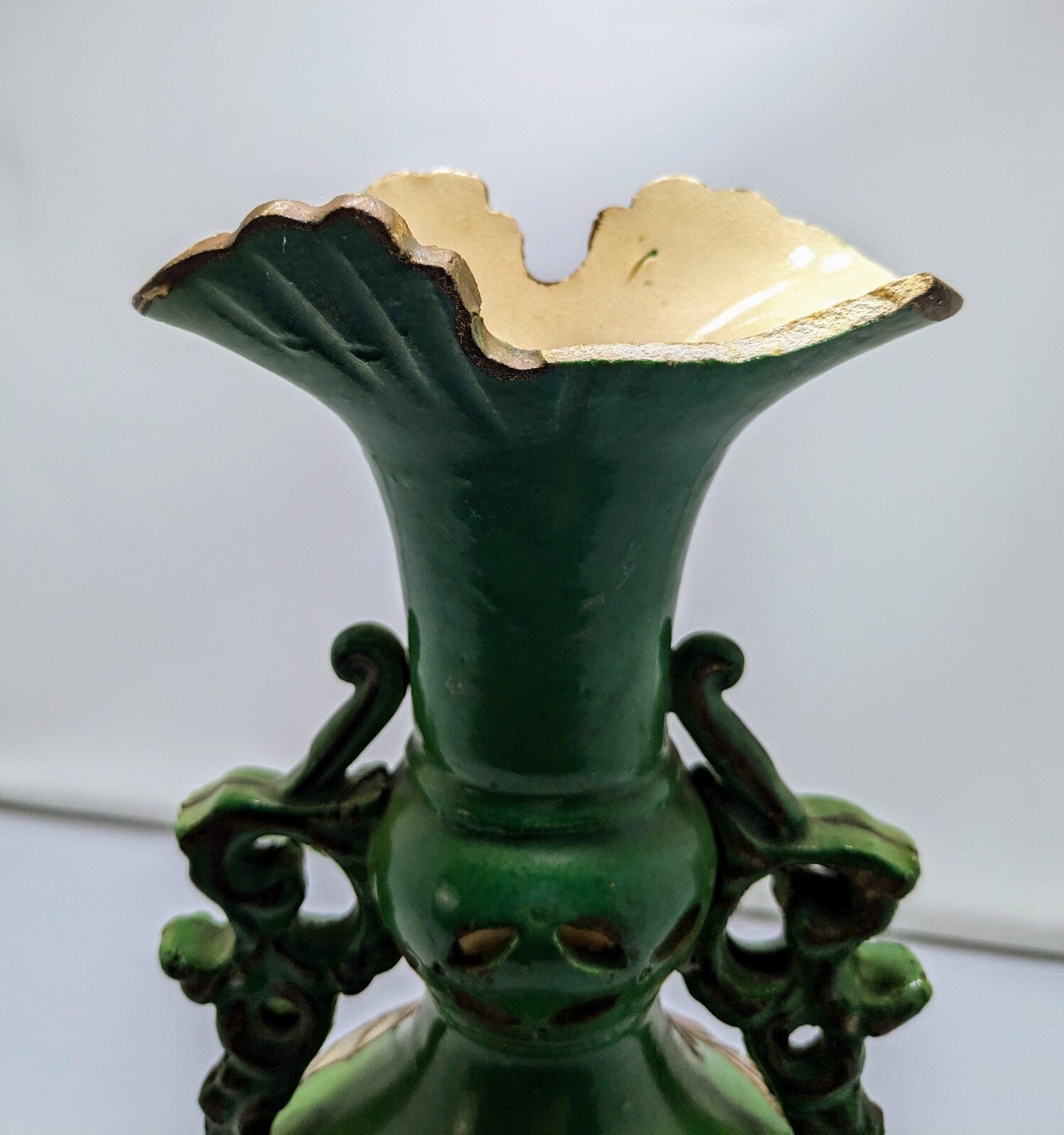 Vintage Japanese Satsuma-Style Hand Painted Vase – Green Glaze & Gold Gilding