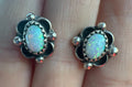 Vintage Sterling Silver Opal Earrings Floral Scalloped Design Boho Southwest
