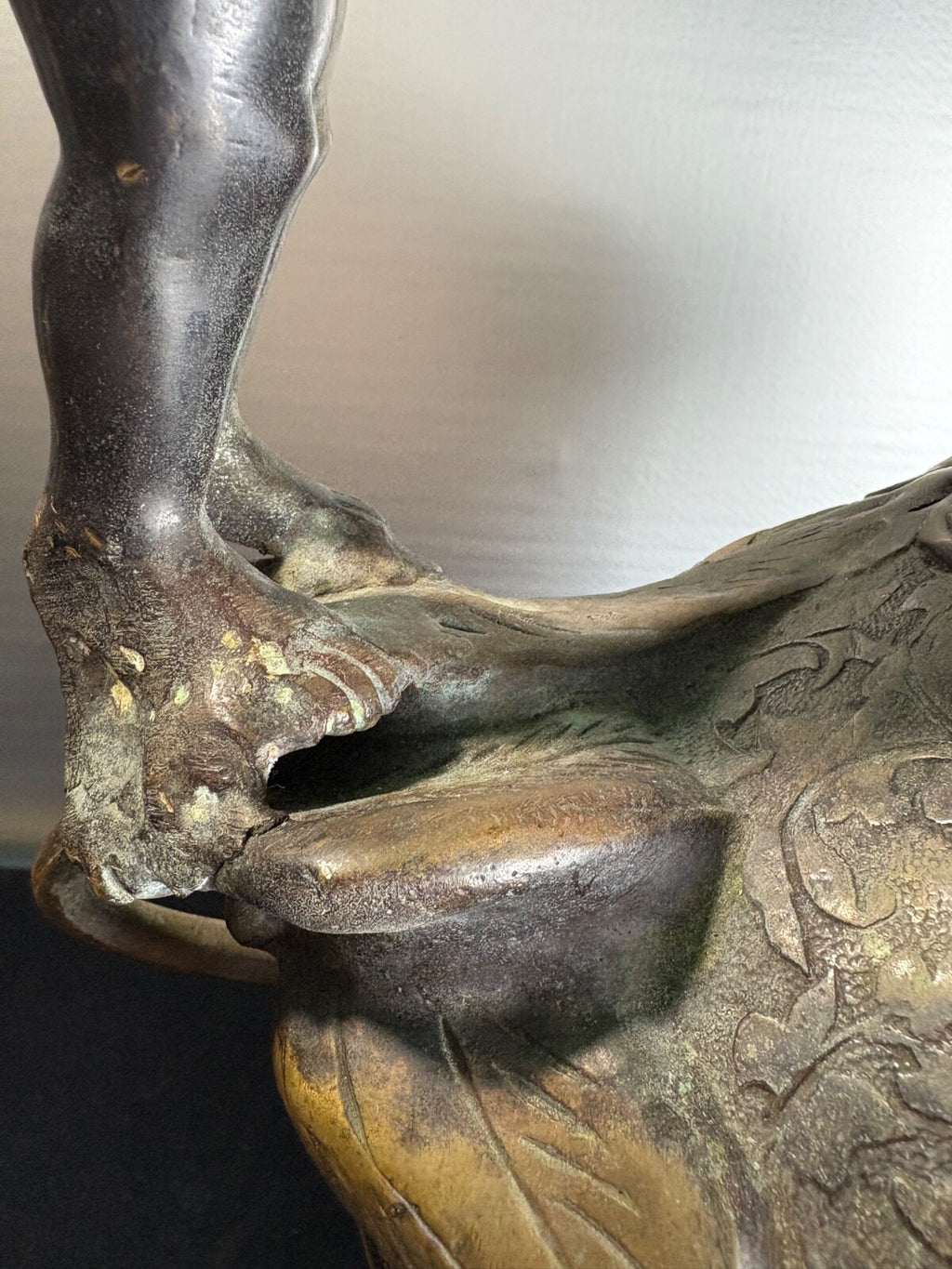 Antique Bronze Art Nouveau Figural Vase Putti Cherubs Floral Relief 20” Tall