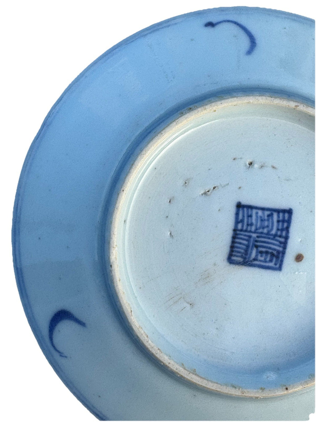 Antique Chinese Blue & White Lotus Dish, Qianlong Style Mark, c1900