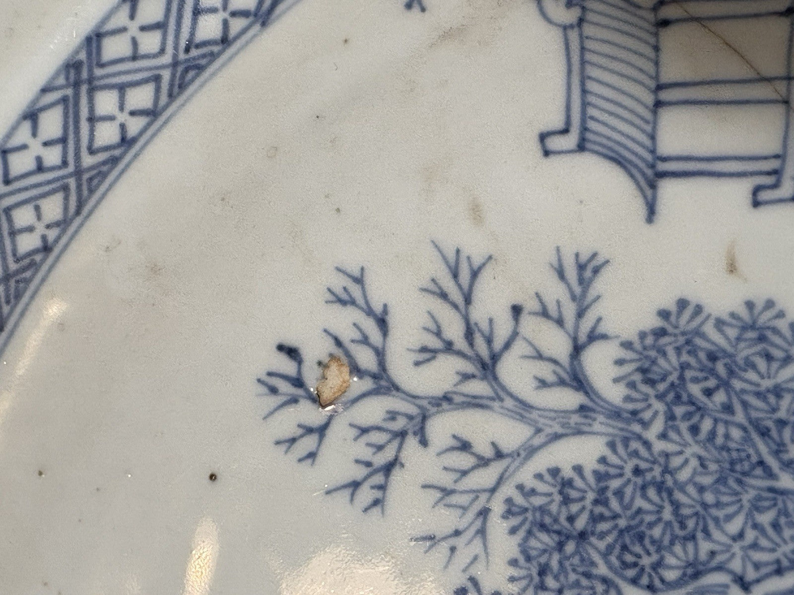 Antique Chinese Blue & White Landscape Charger 19th C. Qing 15” Hand Painted