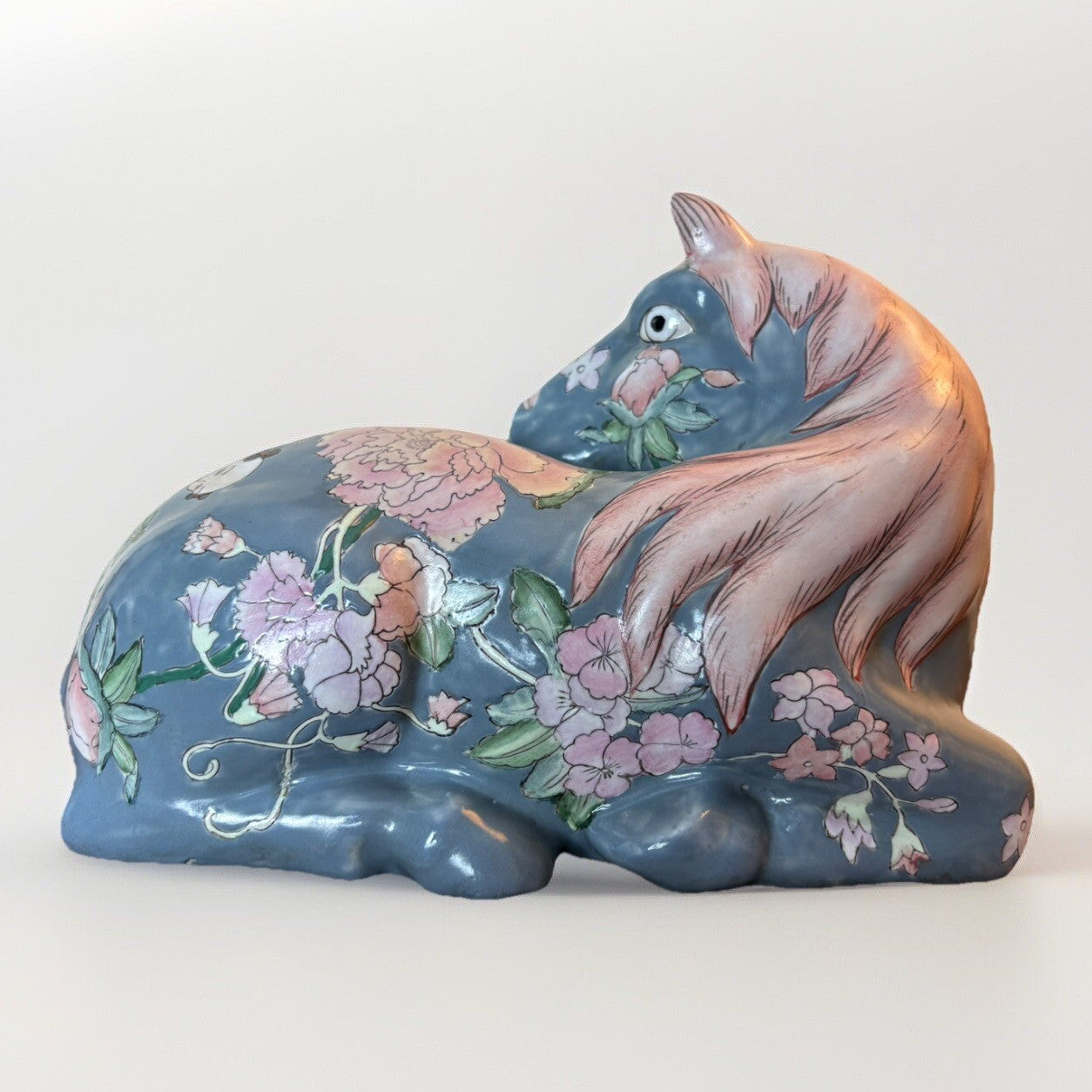 Large Vtg. Chinese HORSE Figurine Handpainted Decorated Oriental Flowers