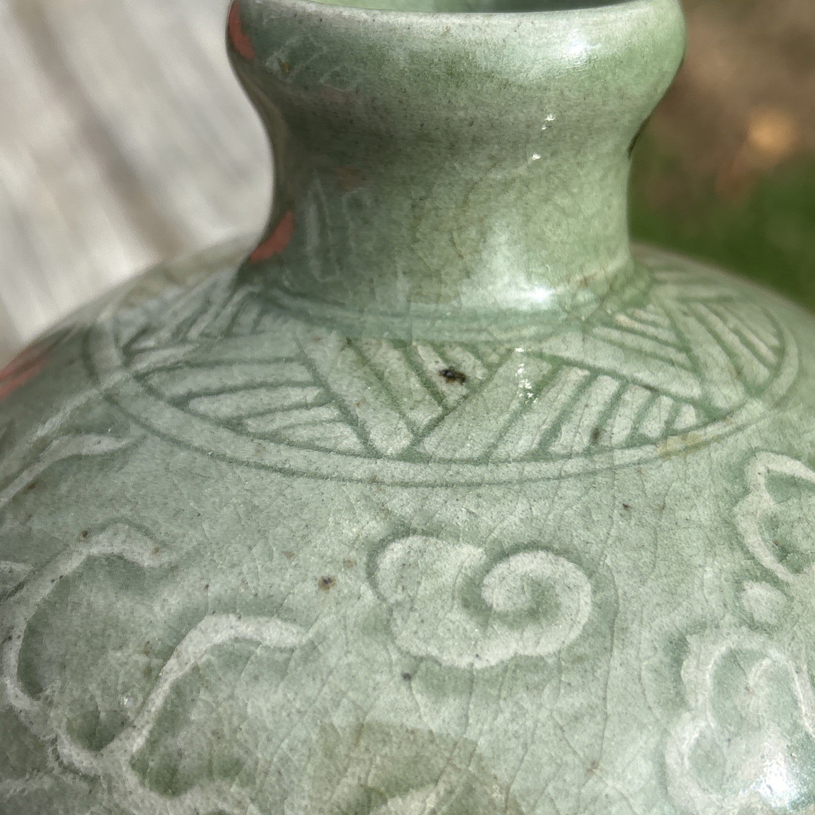 Antique Chinese Celadon Vase Qilin Motif Longquan Style Crackle Glaze