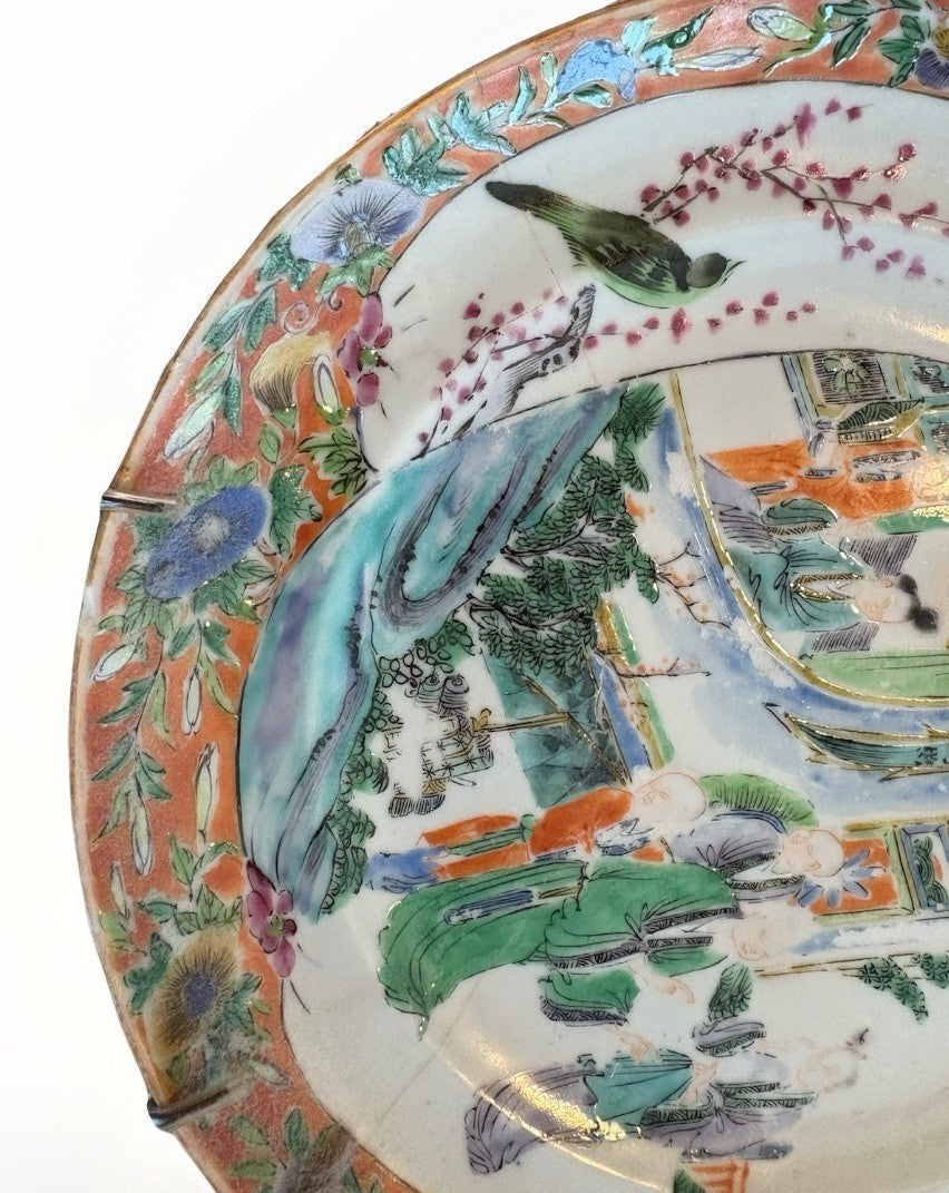 Pair Antique Chinese Famille Rose Figural Plates Qing 8”