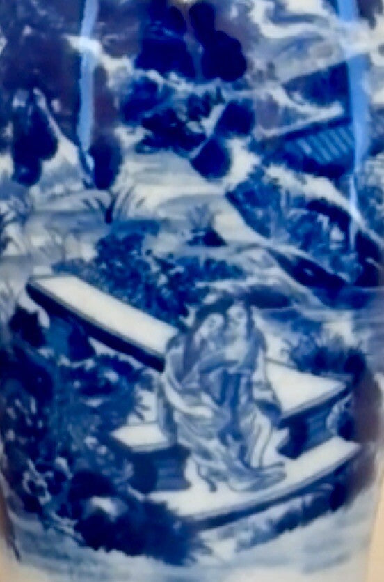 Qianlong Dynasty Mark Blue and White  Vase with Samurai fighting Hand,Paint,