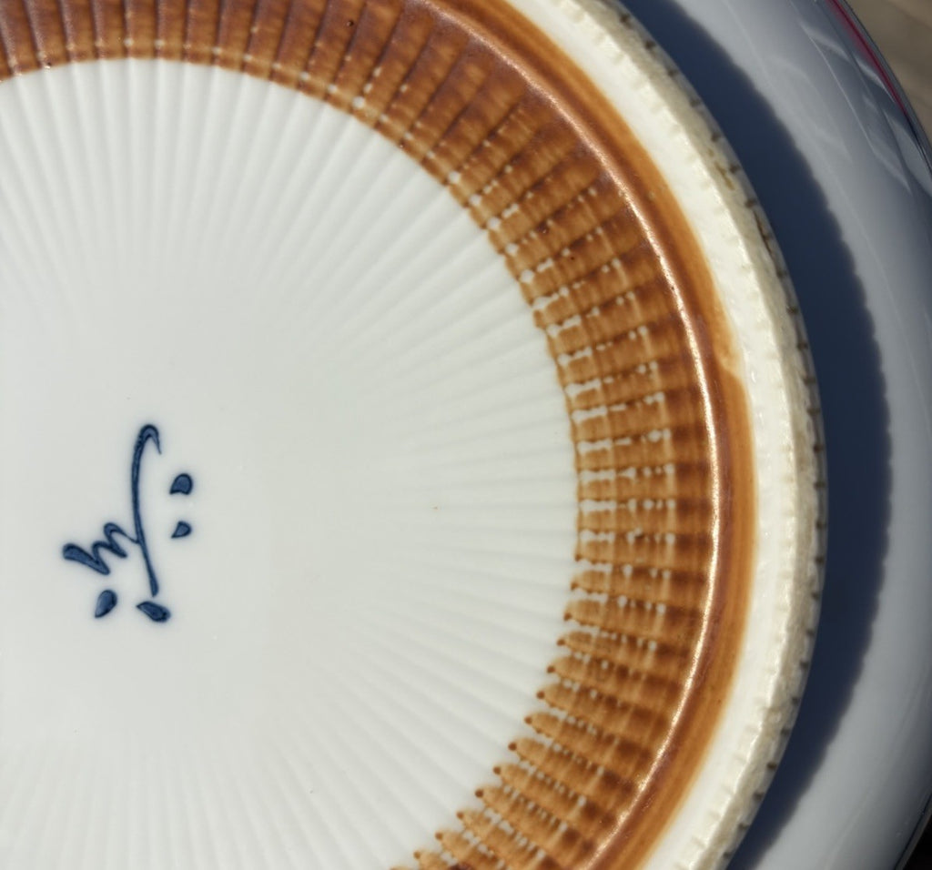 Handpainted Japanese Studio Porcelain Bowl – Pink and Blue Floral Motif,