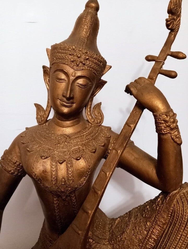 Bronze Asian Tibet￼ Gilt Statue of a Prince Playing Music Antique