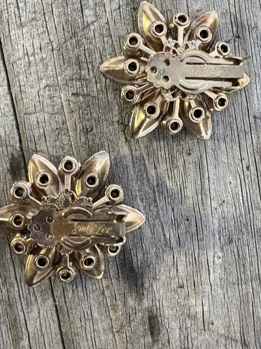 Judy Lee Vintage Amber and Red Flower Clip-On Earrings