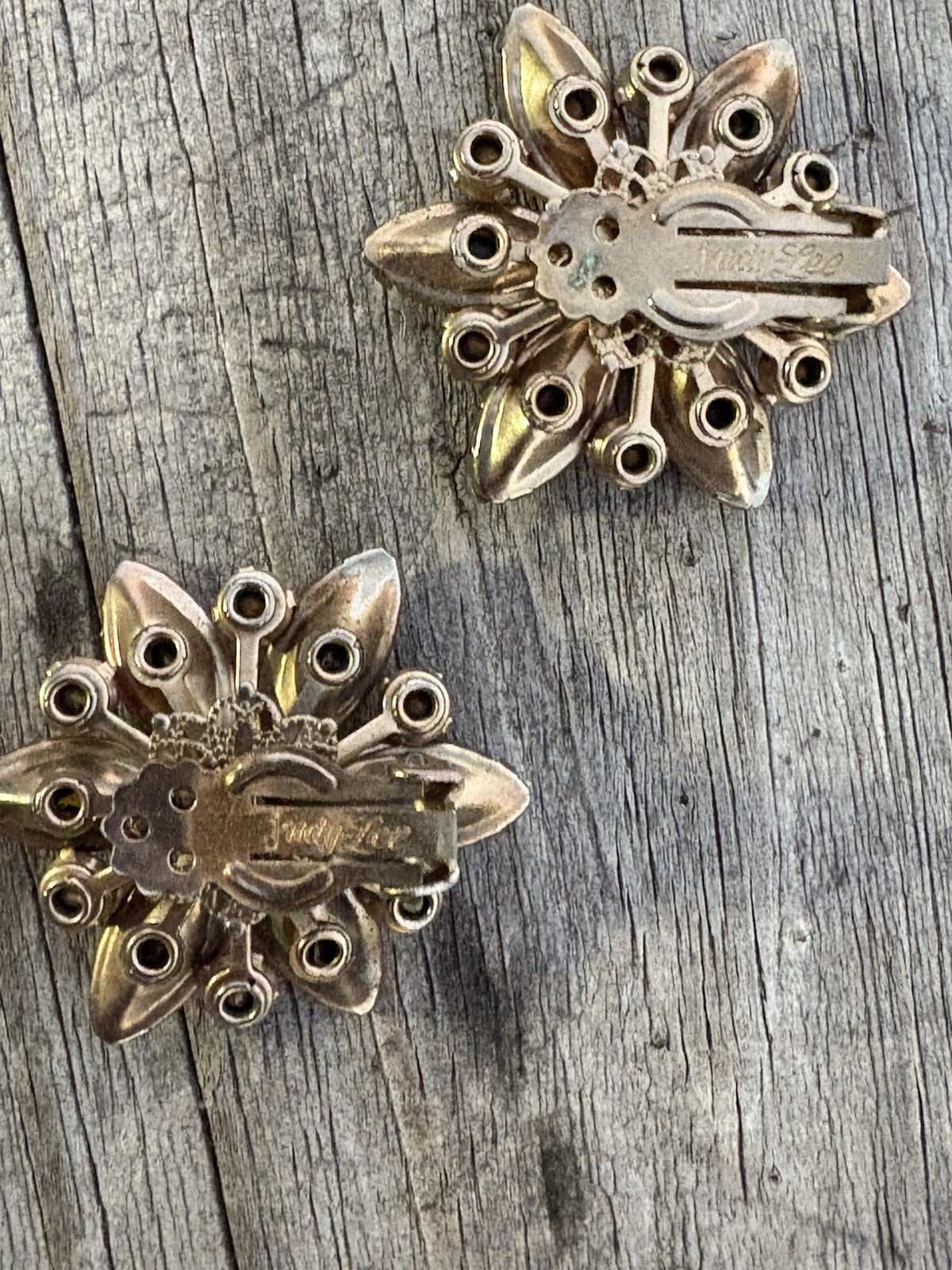 Judy Lee Vintage Amber and Red Flower Clip-On Earrings