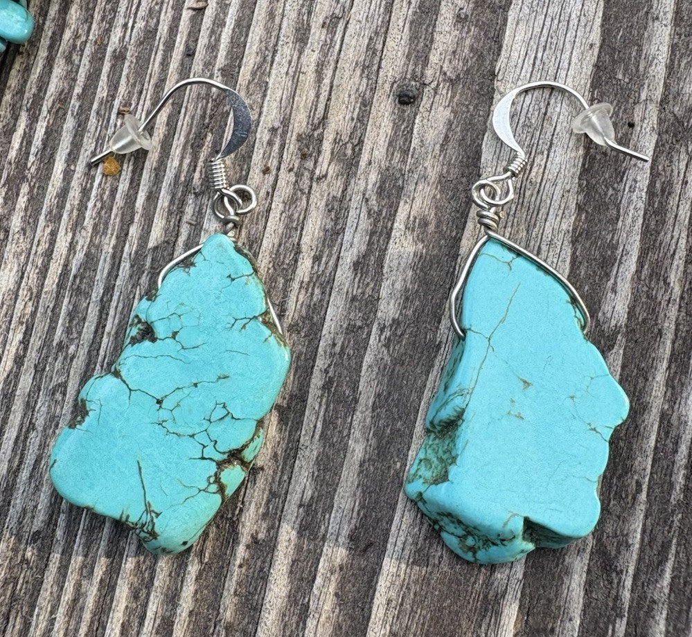 Turquoise Nugget Statement Necklace & Matching Earrings Southwestern Boho Set