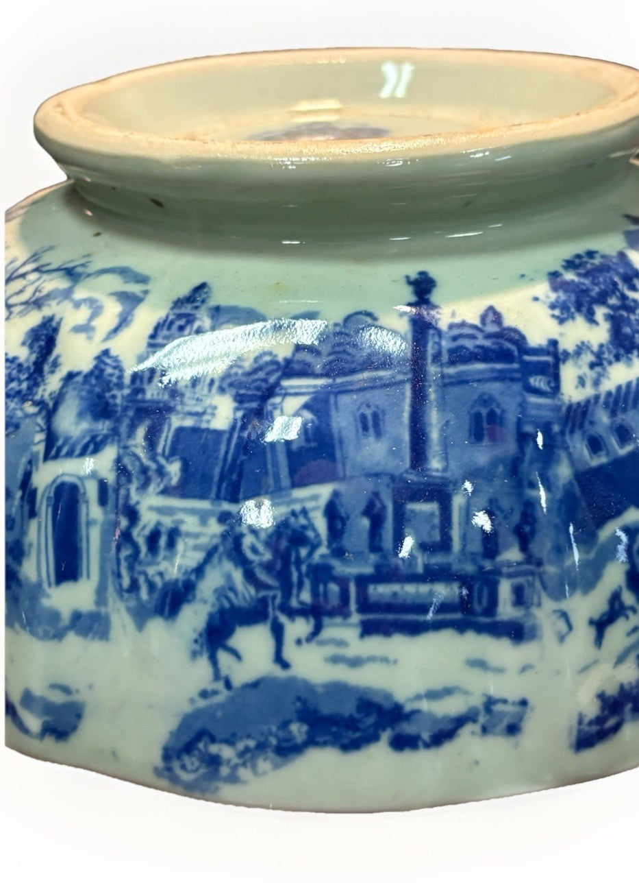 Antique Victoria Ware Ironstone Bowl Upside-Down Scene Blue Transfer c1900 Rare