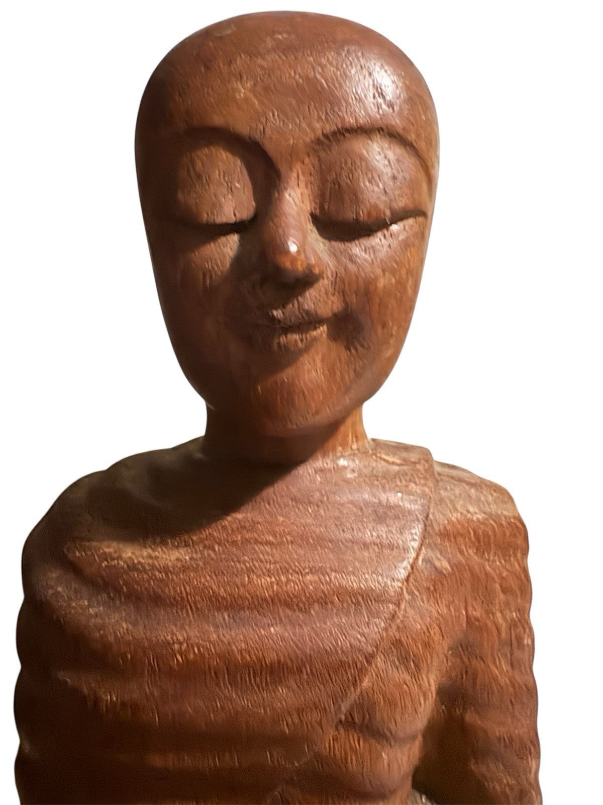 Hand Carved Wooden Buddhist Monk Statue 13” Thai Buddha Figure Alms Bowl