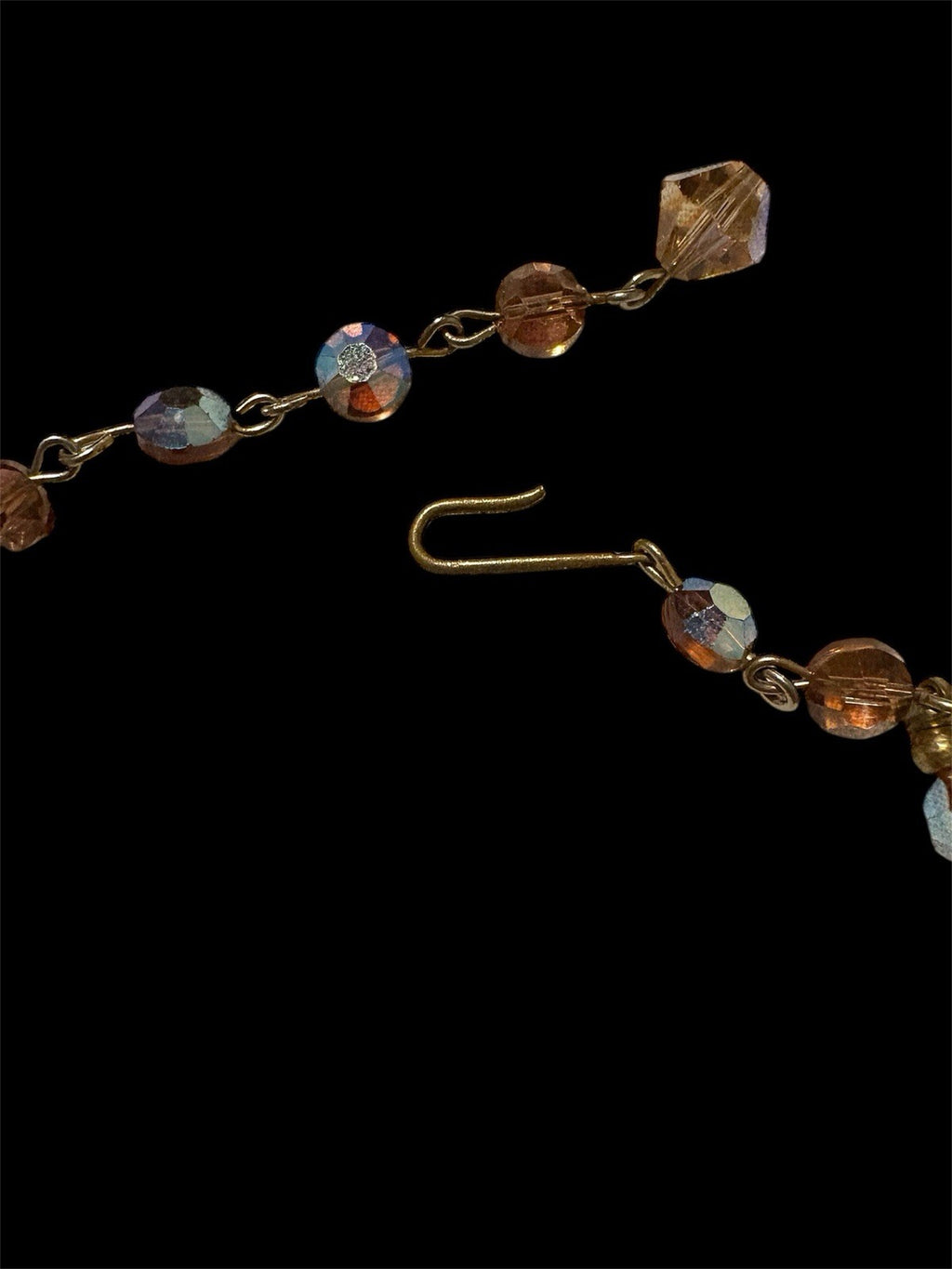 Vintage Peach AB Crystal Bead Necklace 15” Faceted Glass Choker Hook Clasp
