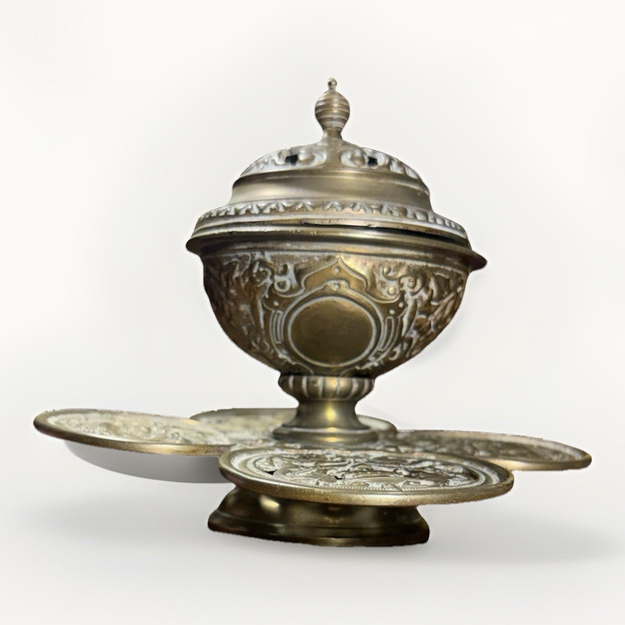 Antique Chinese Brass Censer Qing Dynasty Incense Burner Pierced Lid 19th C