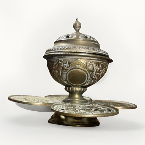 Antique Chinese Brass Censer Qing Dynasty Incense Burner Pierced Lid 19th C