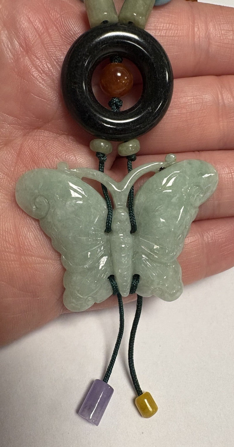 Vintage Aventurine Jade/butterfly/Coloured Stone /necklace