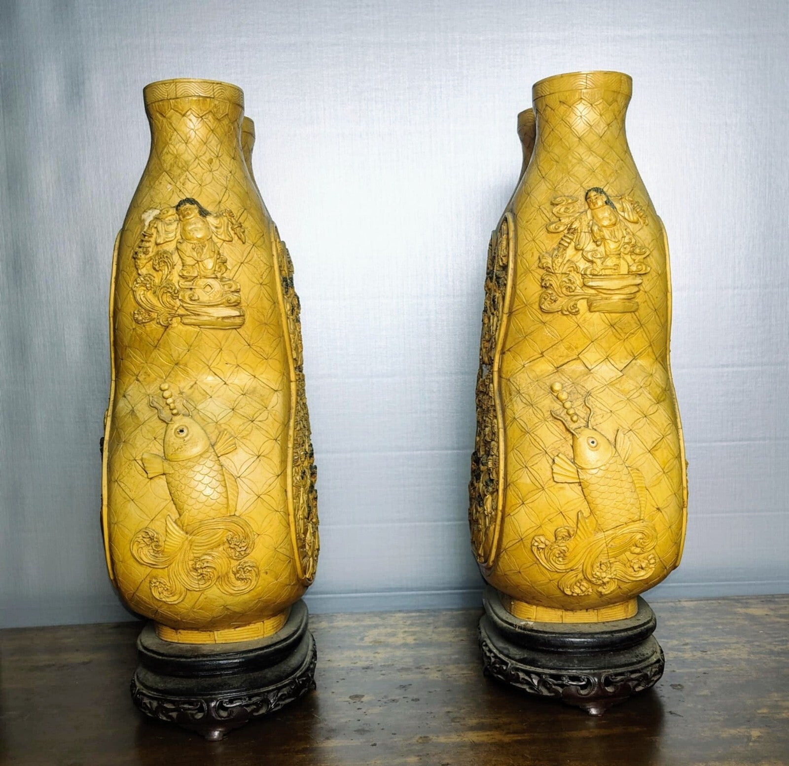 Antique,Unique,Heavy,oriental, Pair Vases 19"Tall And 12"Wide