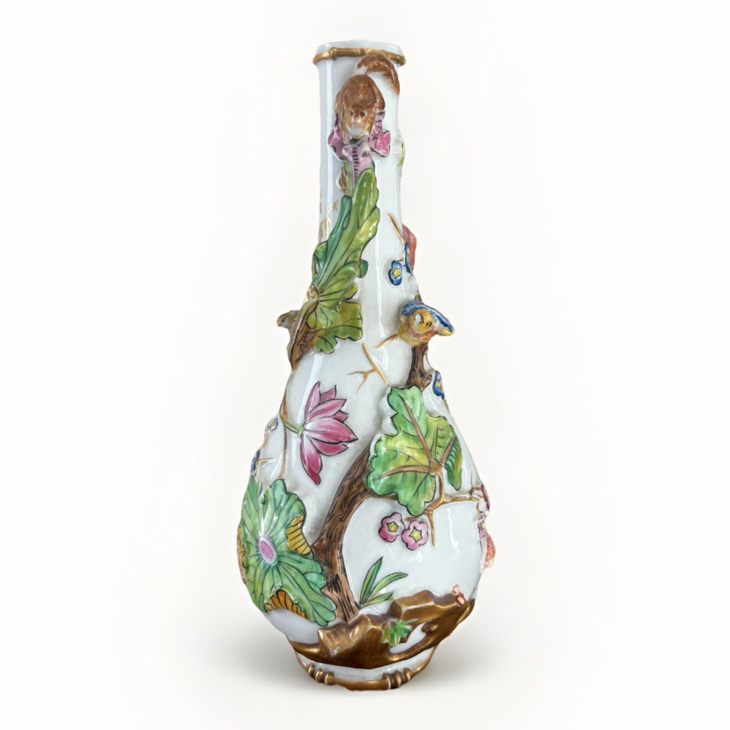 Antique Continental Porcelain Vase Figural Birds Squirrels Gilt