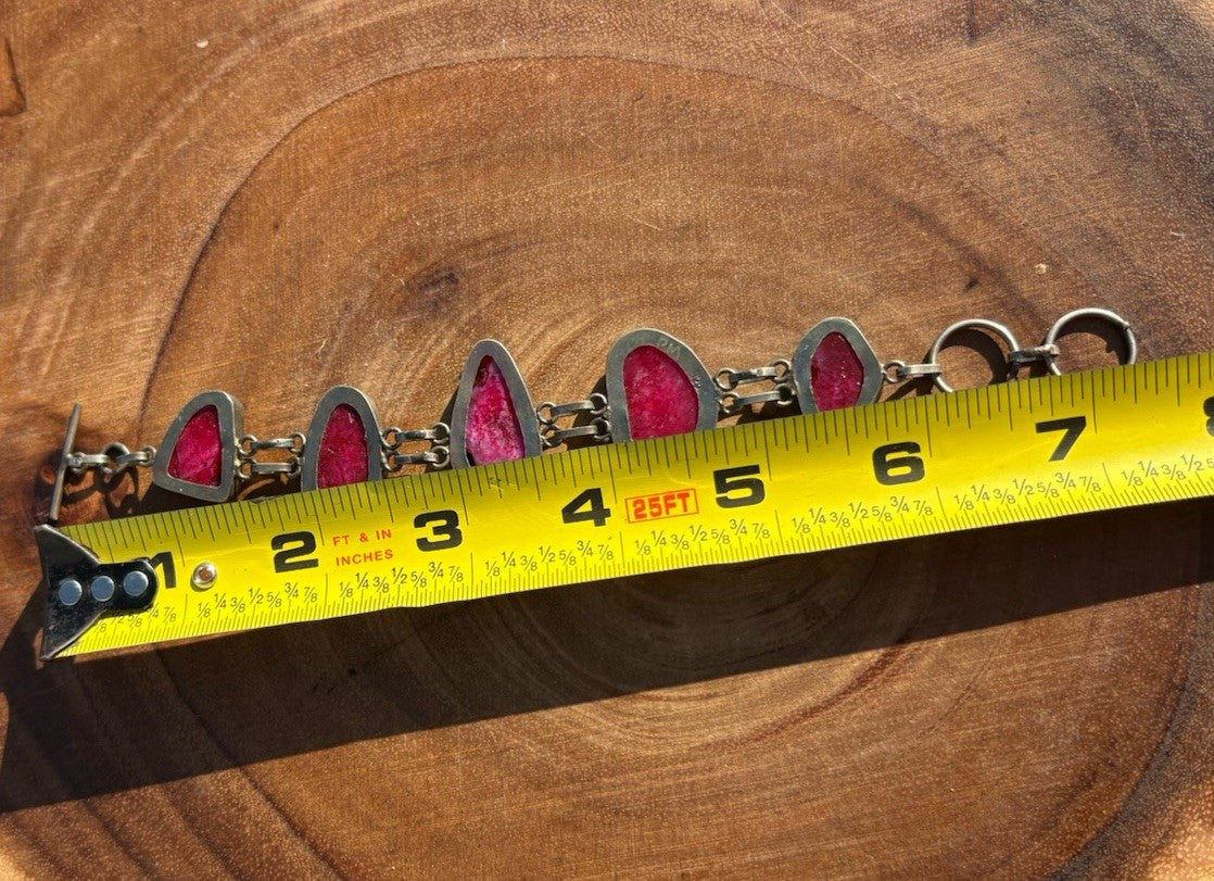 Sterling Silver Pink Druzy Geode Bracelet Artisan Organic Stone 7.25”