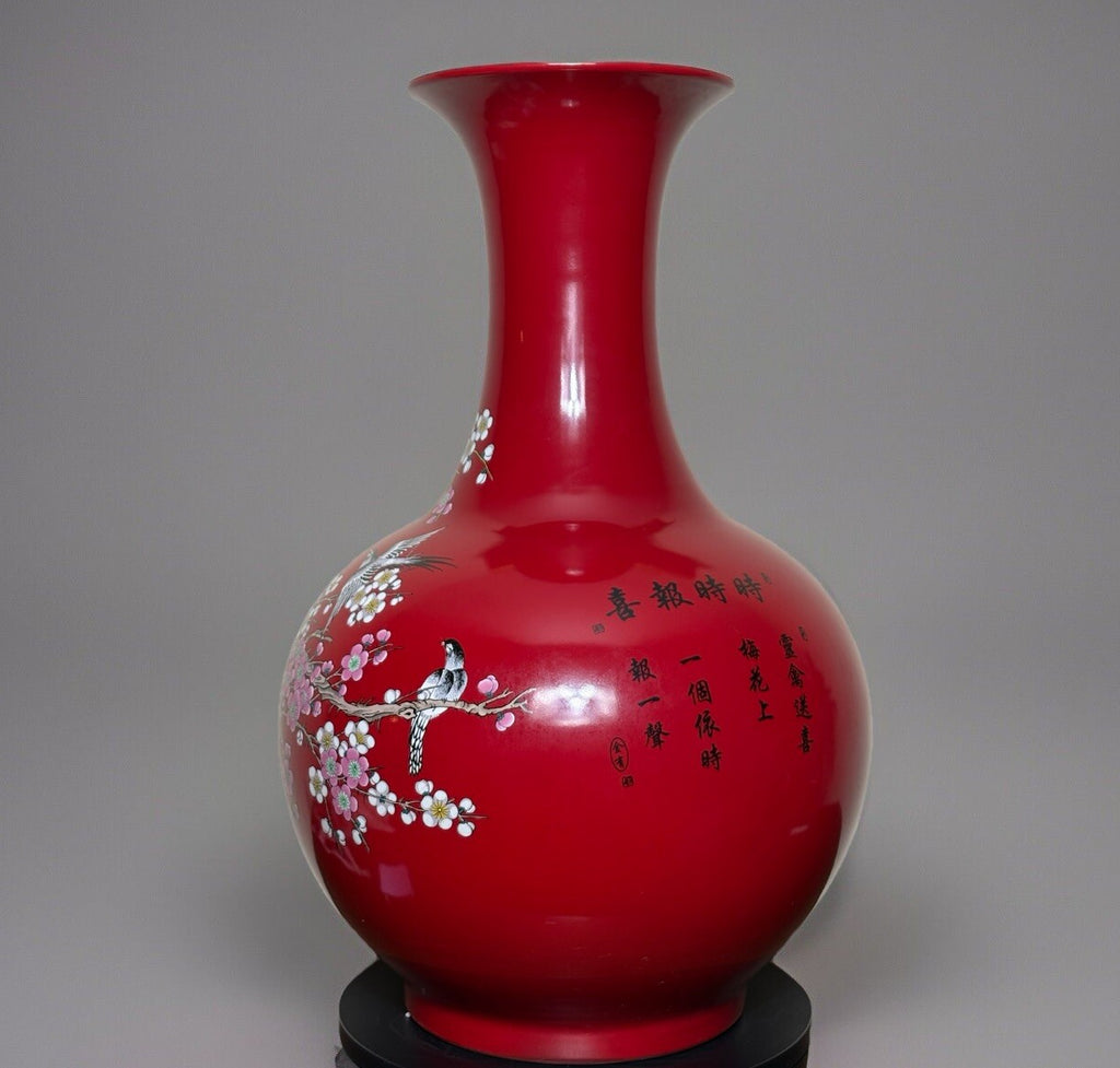23” Chinese Large Floor Vase Plum Blossom Scene With Birds