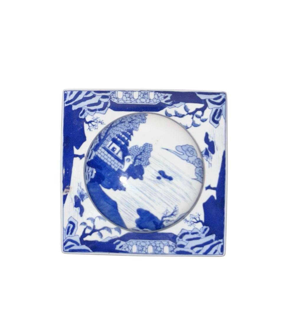 Elegant Blue & White Porcelain Tea Caddy – Hand-Painted Asian Landscape Jar 15”
