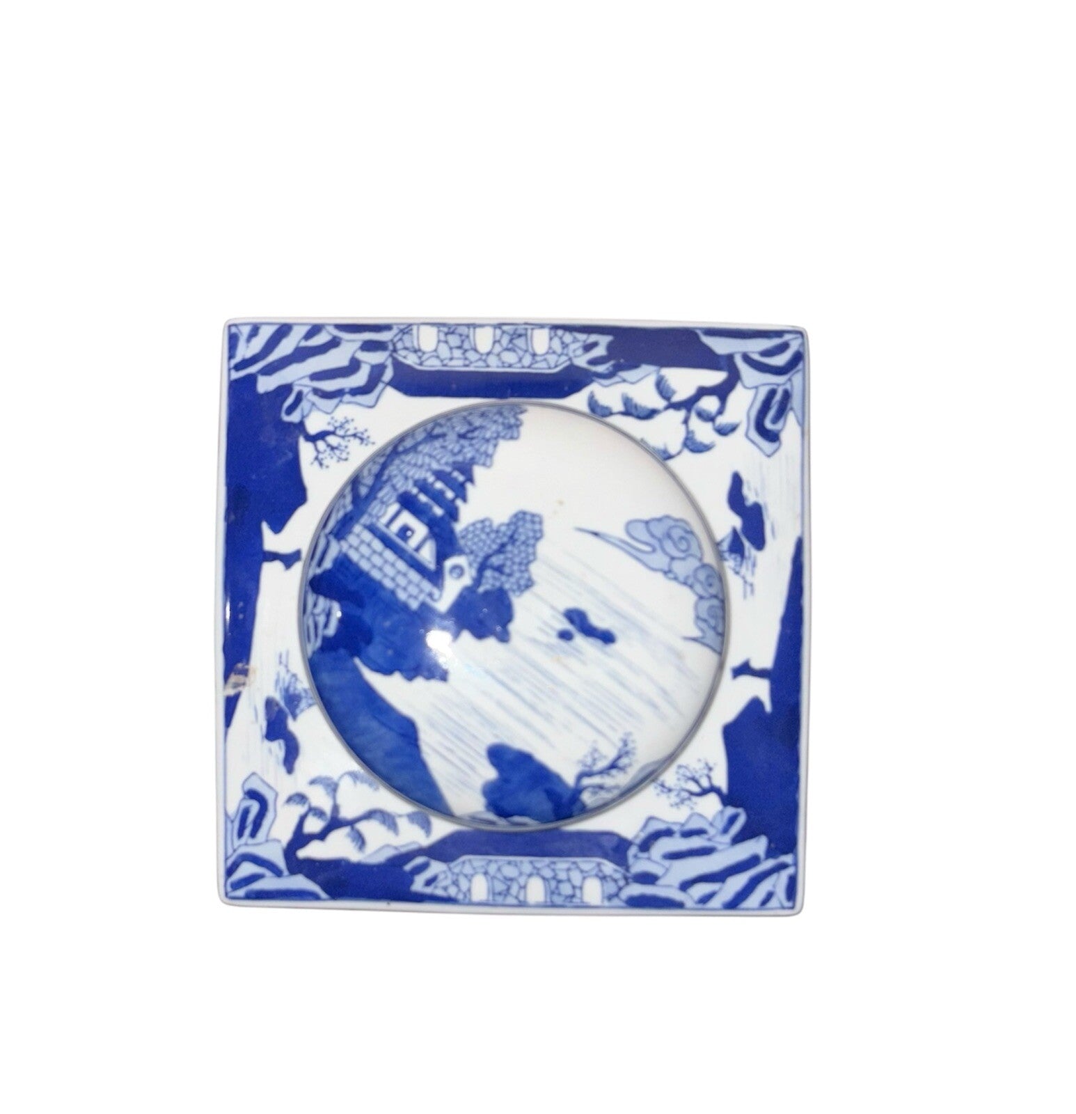 Elegant Blue & White Porcelain Tea Caddy – Hand-Painted Asian Landscape Jar 15”