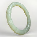 Natural Jade Bamboo Carved Oval Bangle Bracelet Celadon Green