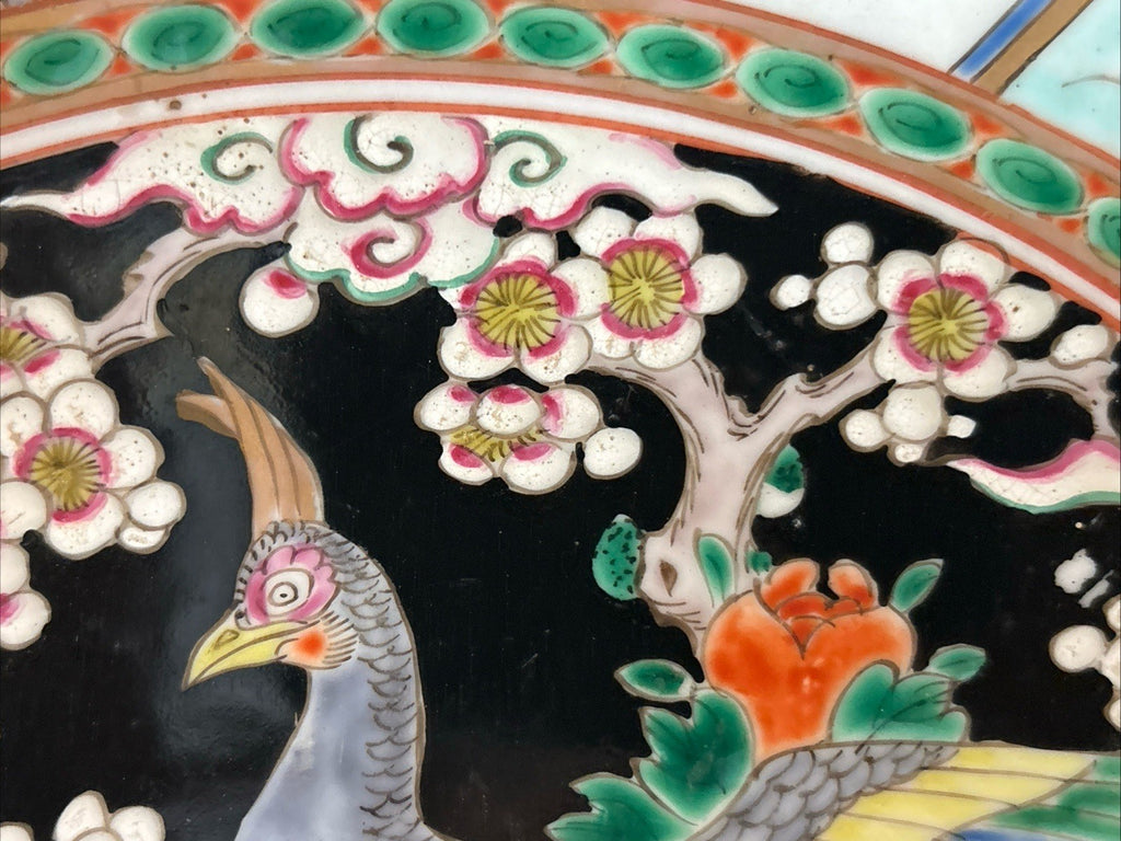Antique NIPPON Charger Famille Noire PEACOCK -FLORAL- 12”