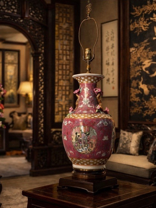 Monumental Chinese Famille Rose Porcelain Vase Lamp 36” – Applied Florals