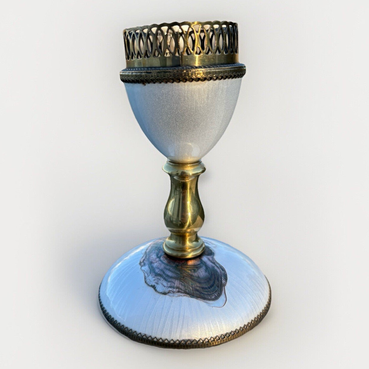 Vintage Evans Multi Colored Enamel Brass Candlestick Holder 5.5”