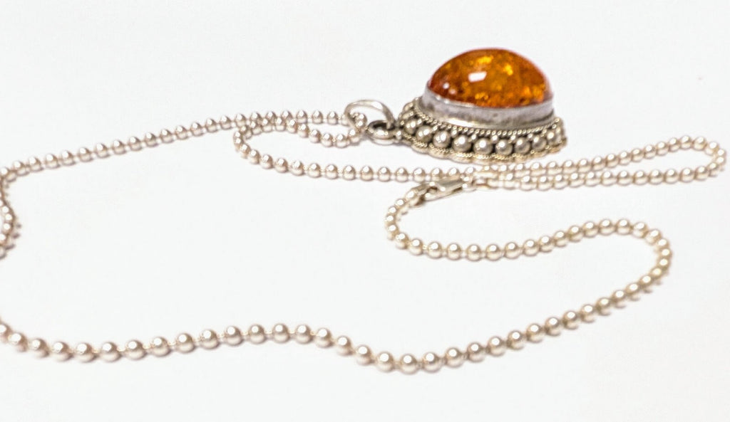 Genuine Natural AMBER Stone PENDANT with Sterling Silver 925 With Chain