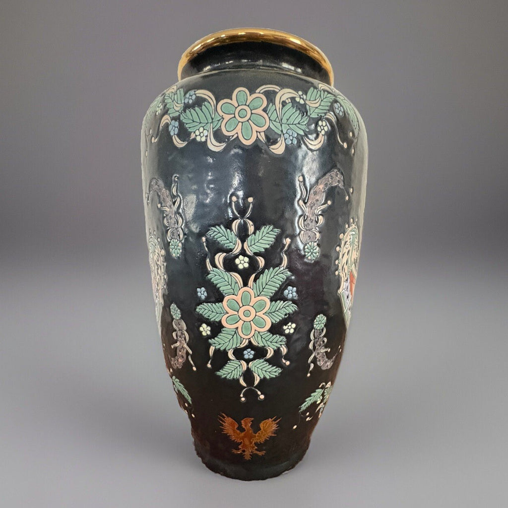 Vintage Mid Century large Asian Style Vase Enamel Porcelain Beautiful 14”