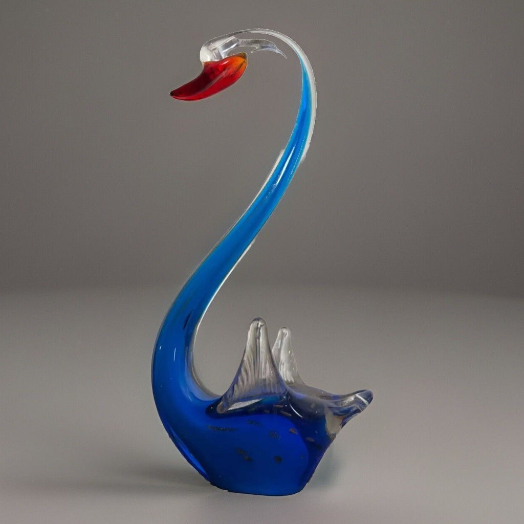 Vintage MCM Cobalt Blue Art Glass Swan Pair Hand Blown Figurines 12” Tall