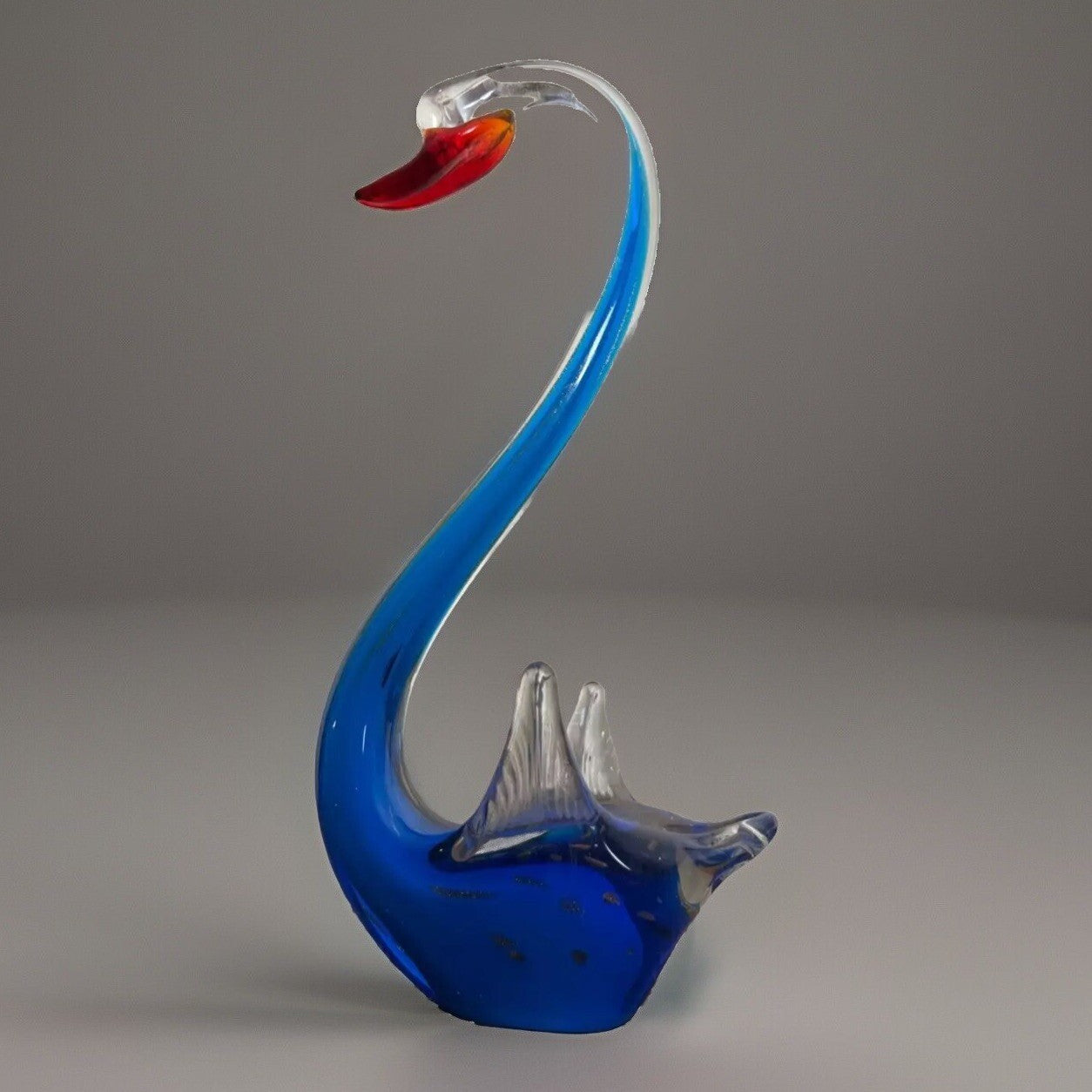 Vintage MCM Cobalt Blue Art Glass Swan Pair Hand Blown Figurines 12” Tall