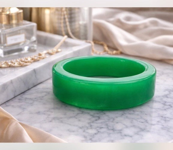 Vintage Bangle Bracelet | Emerald Green Cuff Art Deco
