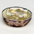 Antique Meiji Japanese Satsuma Mokko-gata Moriage Scenic Bowl Cobalt 4”