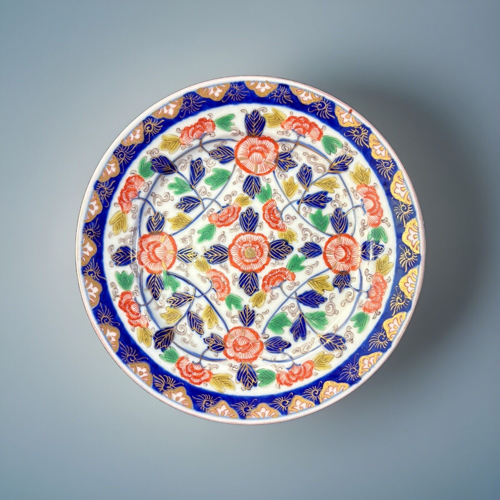 Antique Japanese Imari Porcelain Plate Orange And Gold Flower Decoration 7”