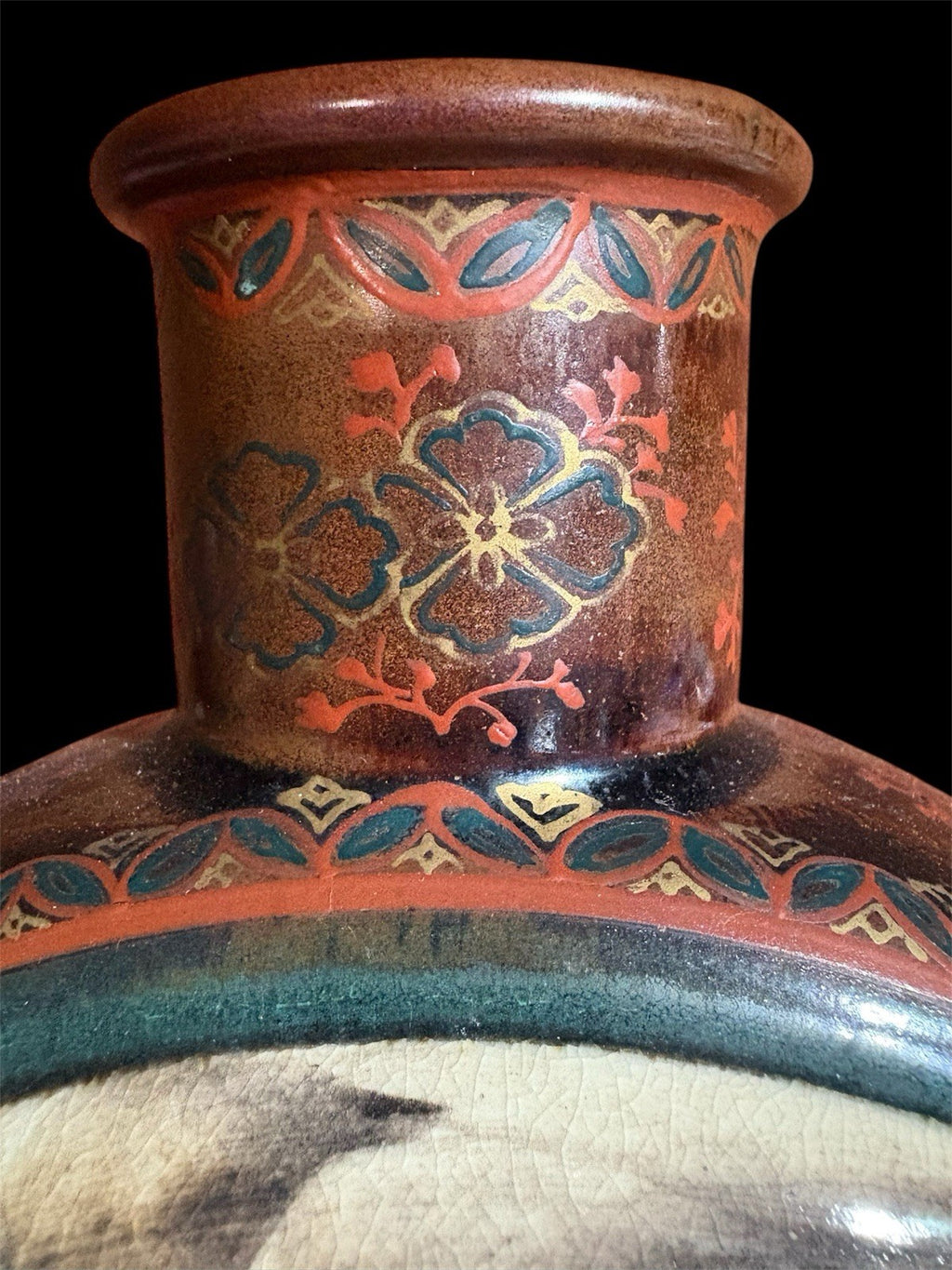 Antique Japanese Satsuma Revival Dragon Moon Flask Vase Signed