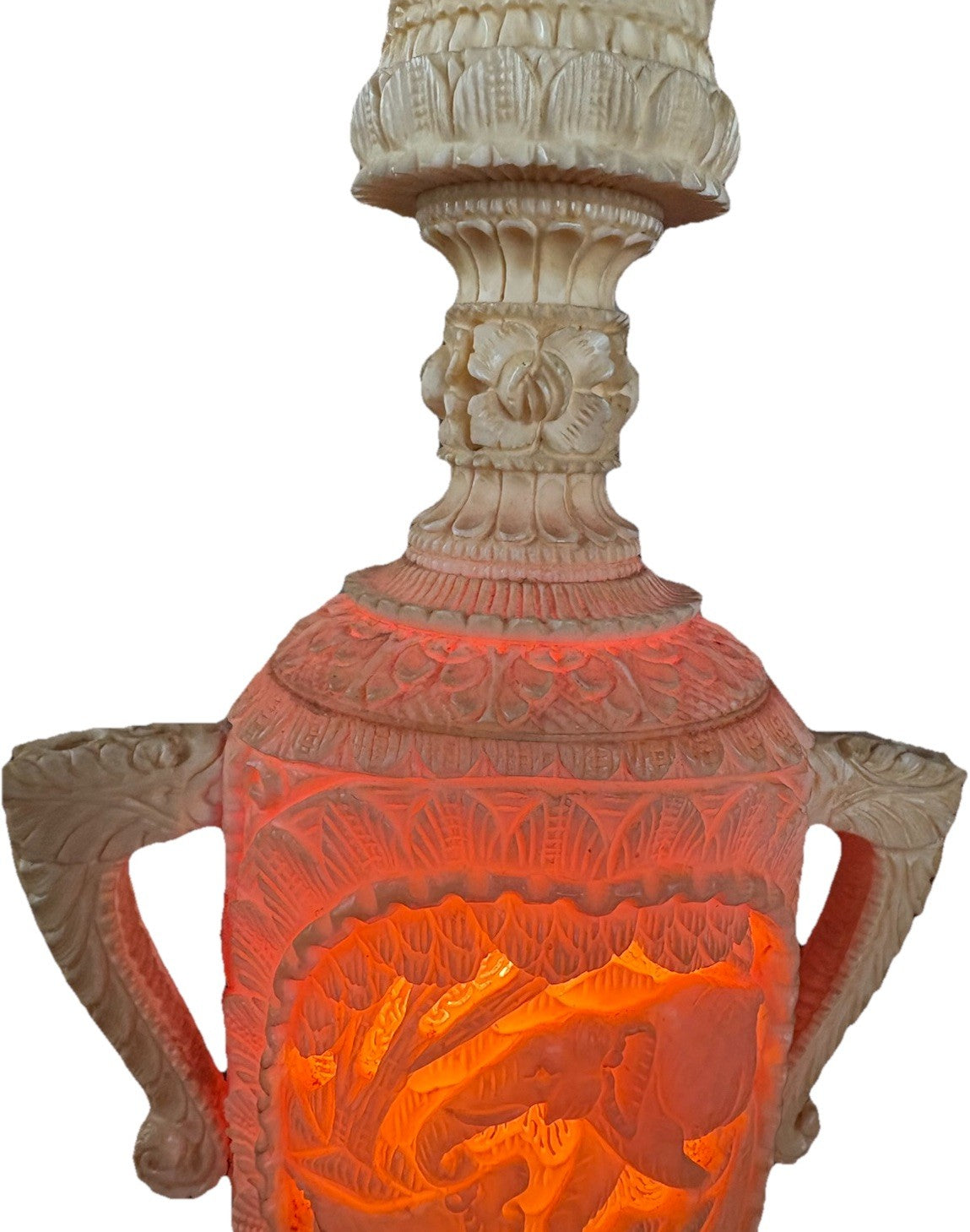 18” Antique Carved Asian Lamps Pair – European Plug, Original Bulbs Rare