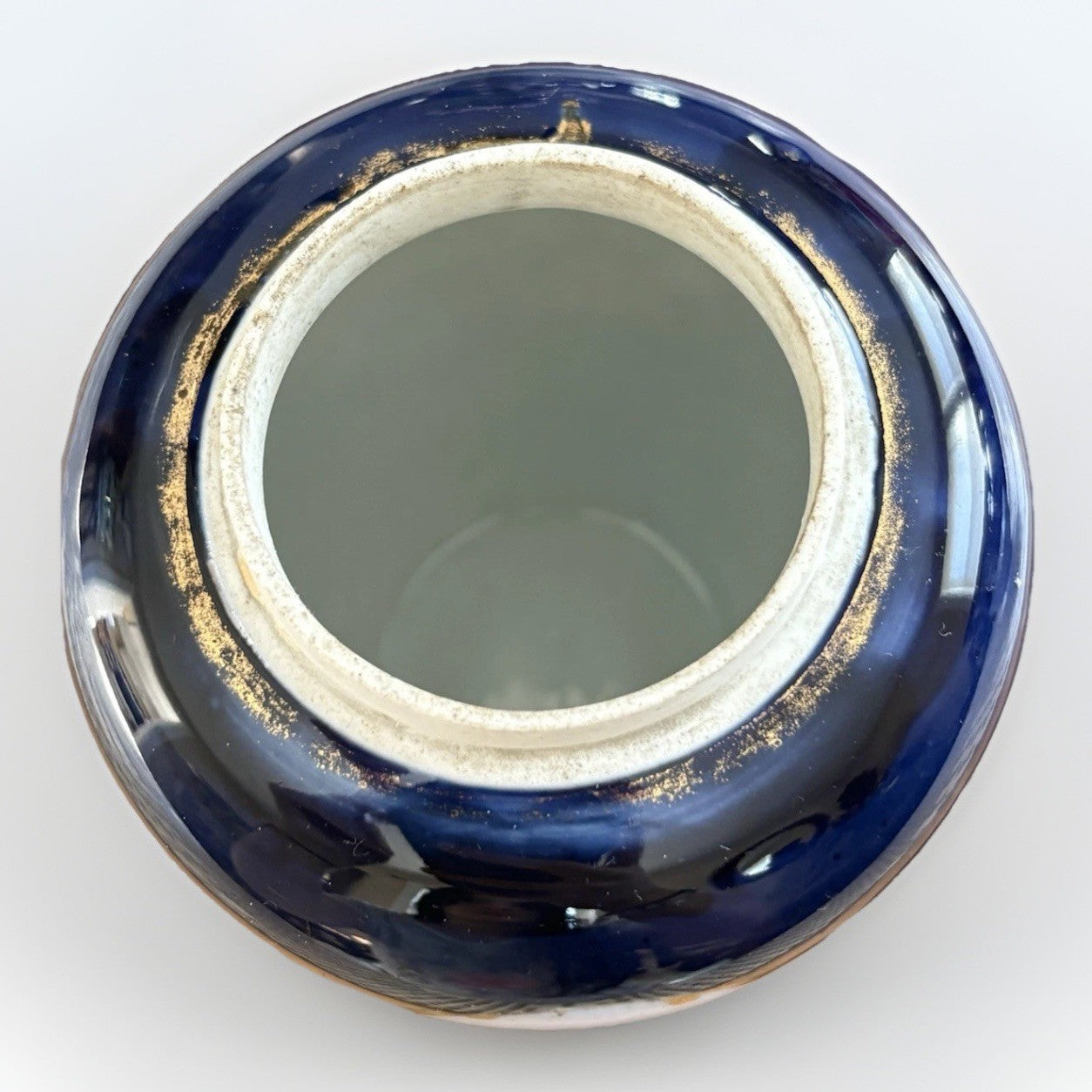 Antique 1830s Cobalt Blue Porcelain Vase Hand Painted Landscape Gold Gilt